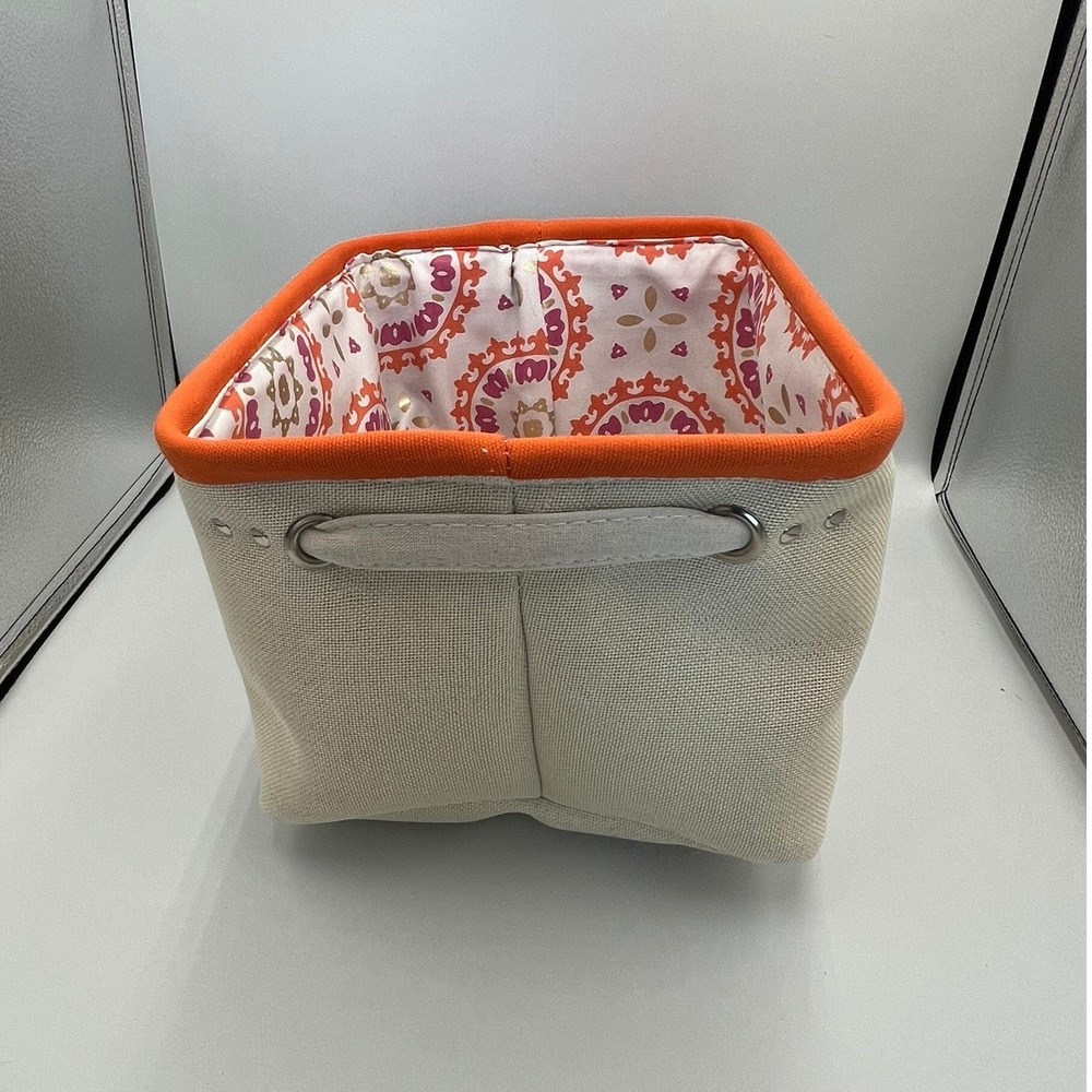 RGI Home Canvas Storage Bin Women OS Cream Orange Brand New Medallion Lined
